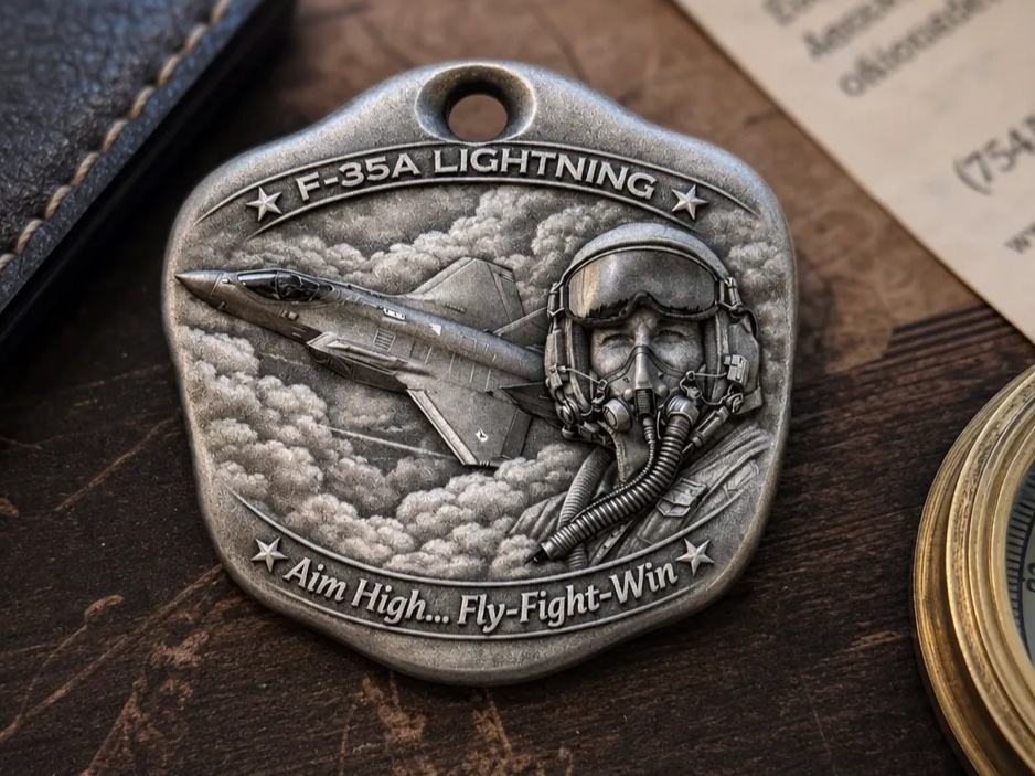 Airshow Planes and Pilot Commemorative Metal Medallion Keychain Keyring