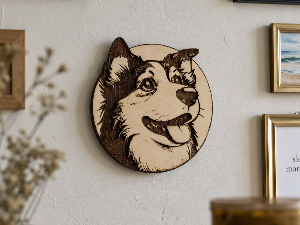 Dog Portrait Circular Wall Art laser engraved pet portrait idea