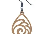 [Laser cut and engrave] Teardrop shaped wooden earring with wave pattern cutout
