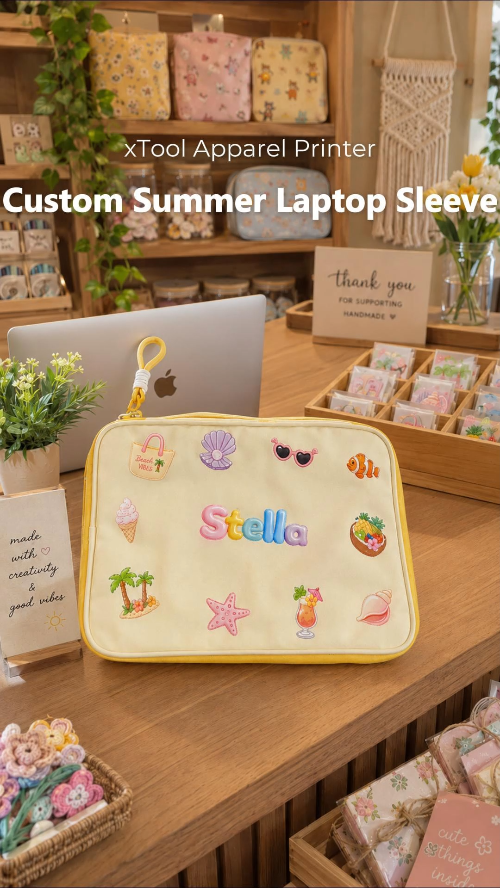 [DTF Printing] Personalized Stella Yellow Zippered Pouch with Tropical Summer Patches