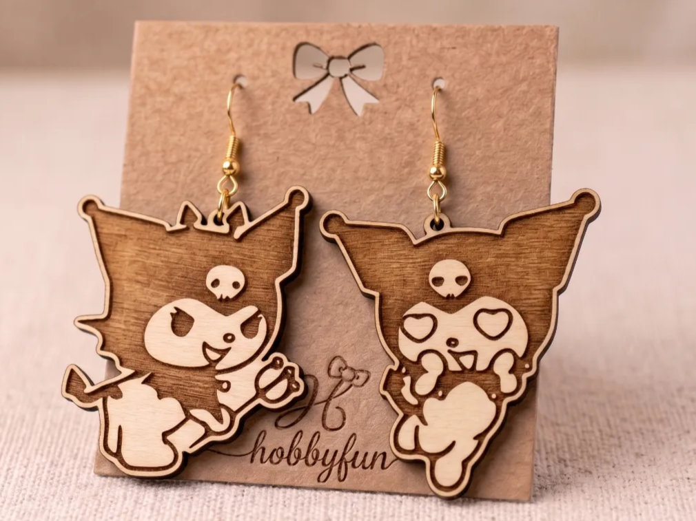 Kuromi character wooden dangle earrings