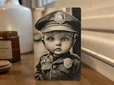 [Laser cut and engrave] Holzbild mit Porträt eines Babys in Polizeiuniform