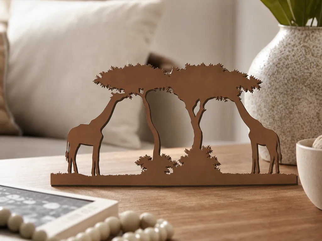 Giraffe and Acacia Tree Silhouette Tabletop Figurine