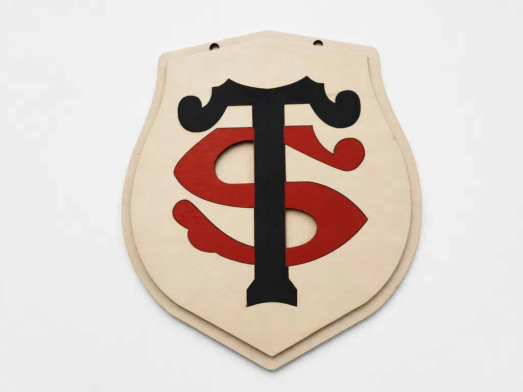Écusson mural en bois avec logo du Stade Toulousain