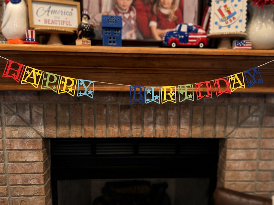 Happy Birthday Letter Banner with Star Cutouts