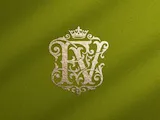 [Laser cut and engrave] Monogramme doré avec lettres FV et couronne sur fond vert texturé