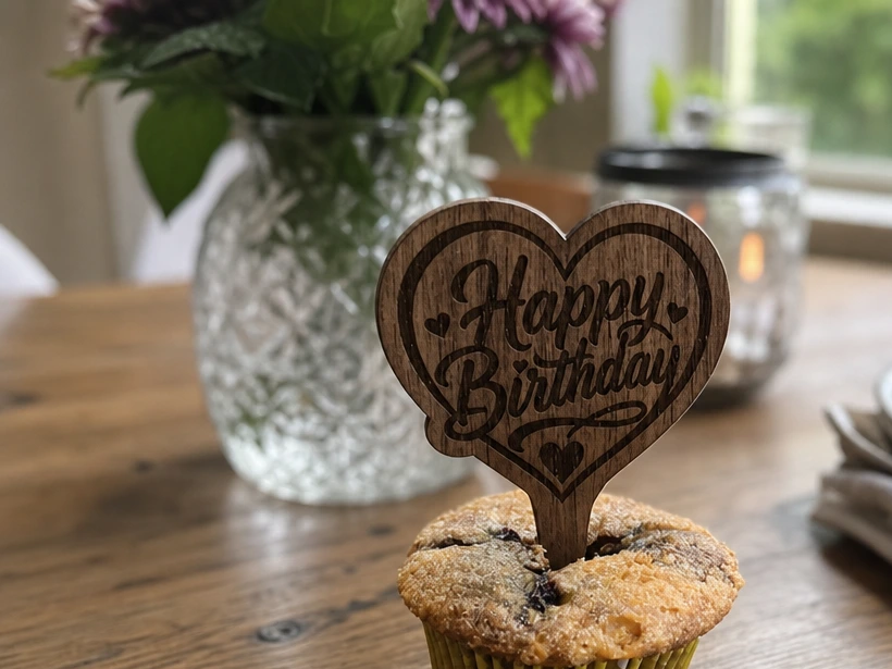 Happy Birthday Heart Shaped Cupcake Topper