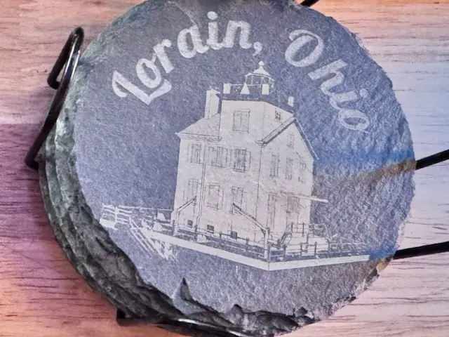 Round Lorain Ohio Lighthouse Slate Drink Coaster