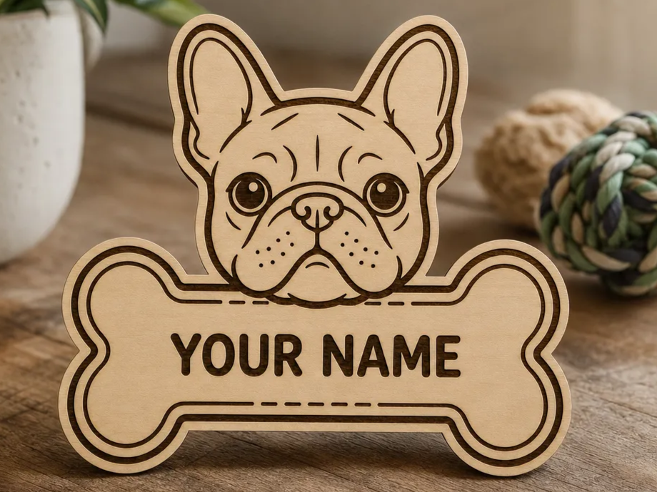 French Bulldog Bone Shaped Personalized Pet Name Sign