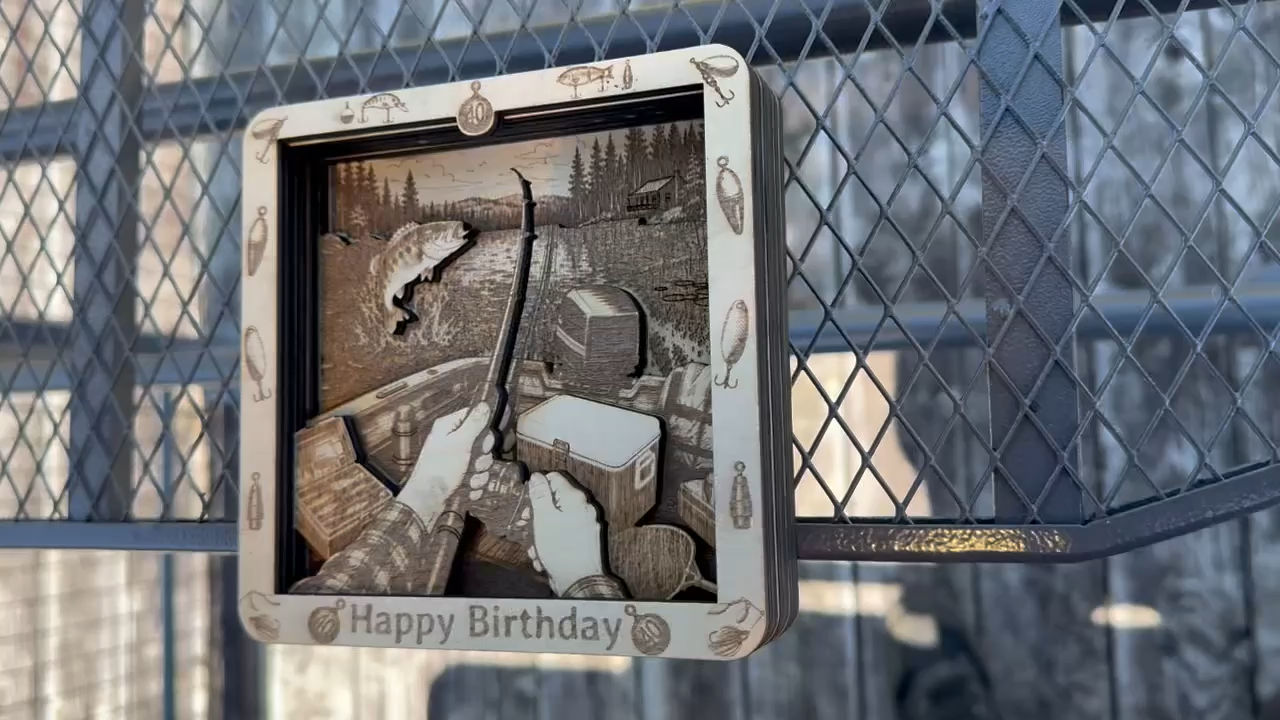 Layered Fishing Gift Card Shadow Box for Birthday