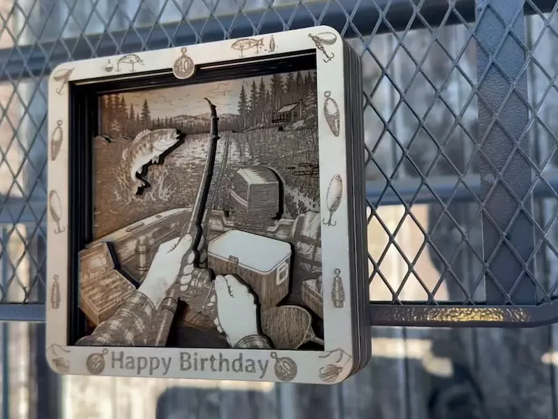Layered Fishing Gift Card Shadow Box for Birthday