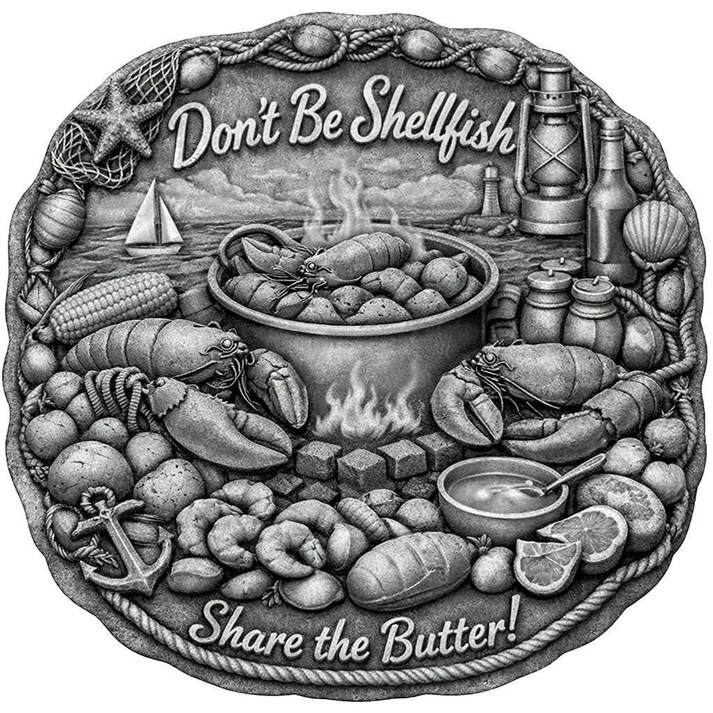 [Laser cut and engrave] Don't Be Shellfish Share the Butter Nautical Seafood Plaque