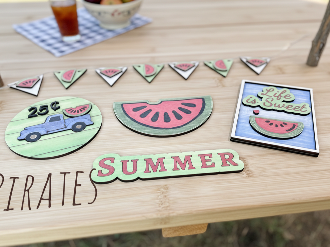 Watermelon Themed Summer Tiered Tray Decor Set