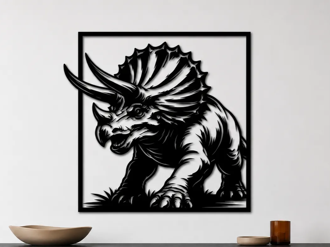Triceratops Wall Art SVG | Dinosaur Silhouette | Jurassic Dinosaur Decor | Laser Cut Wall Art SVG | Digital Download