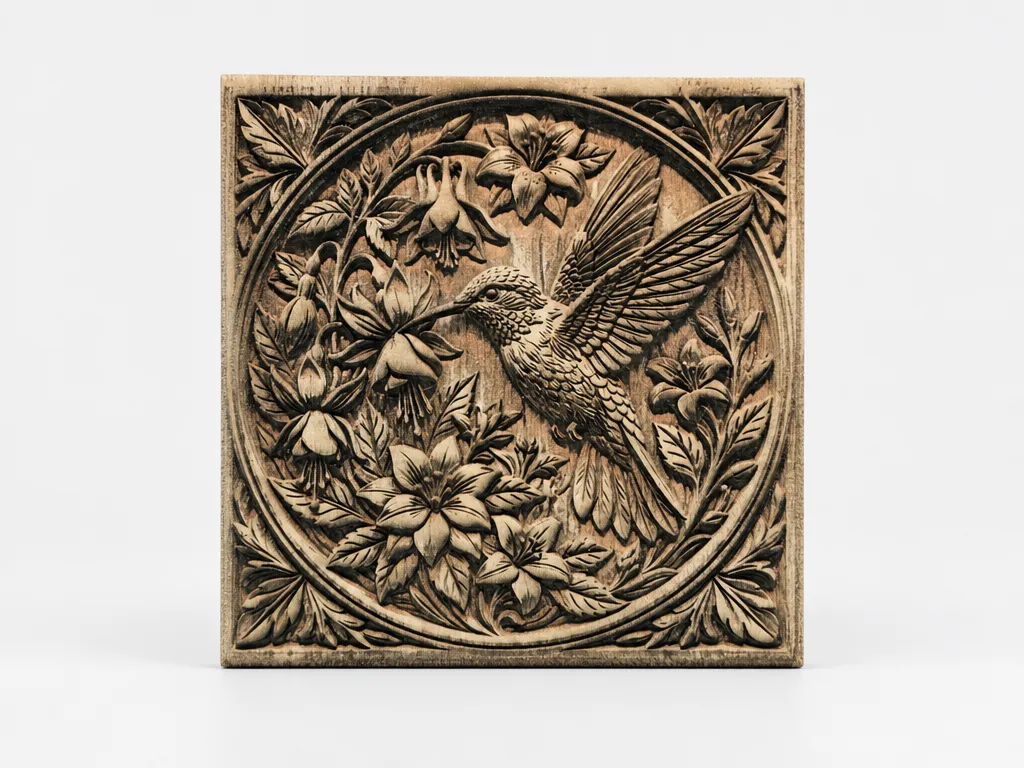Hummingbird and Floral Square Wall Plaque