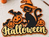 [Laser cut and engrave] Three-Layer Witch Cat Halloween Sign | 3 mm Plywood
