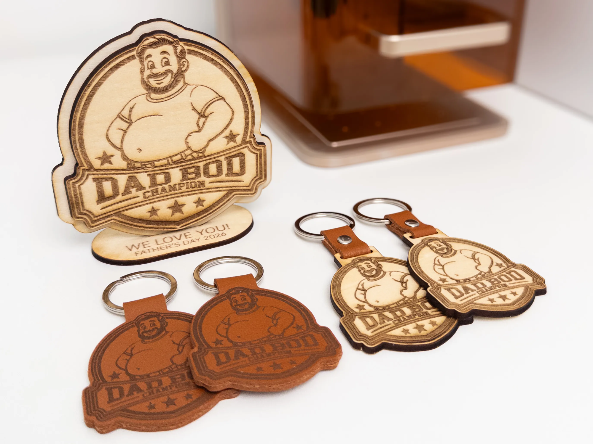 Dad Bod Champ Father's Day Wooden Plaque and Keychain