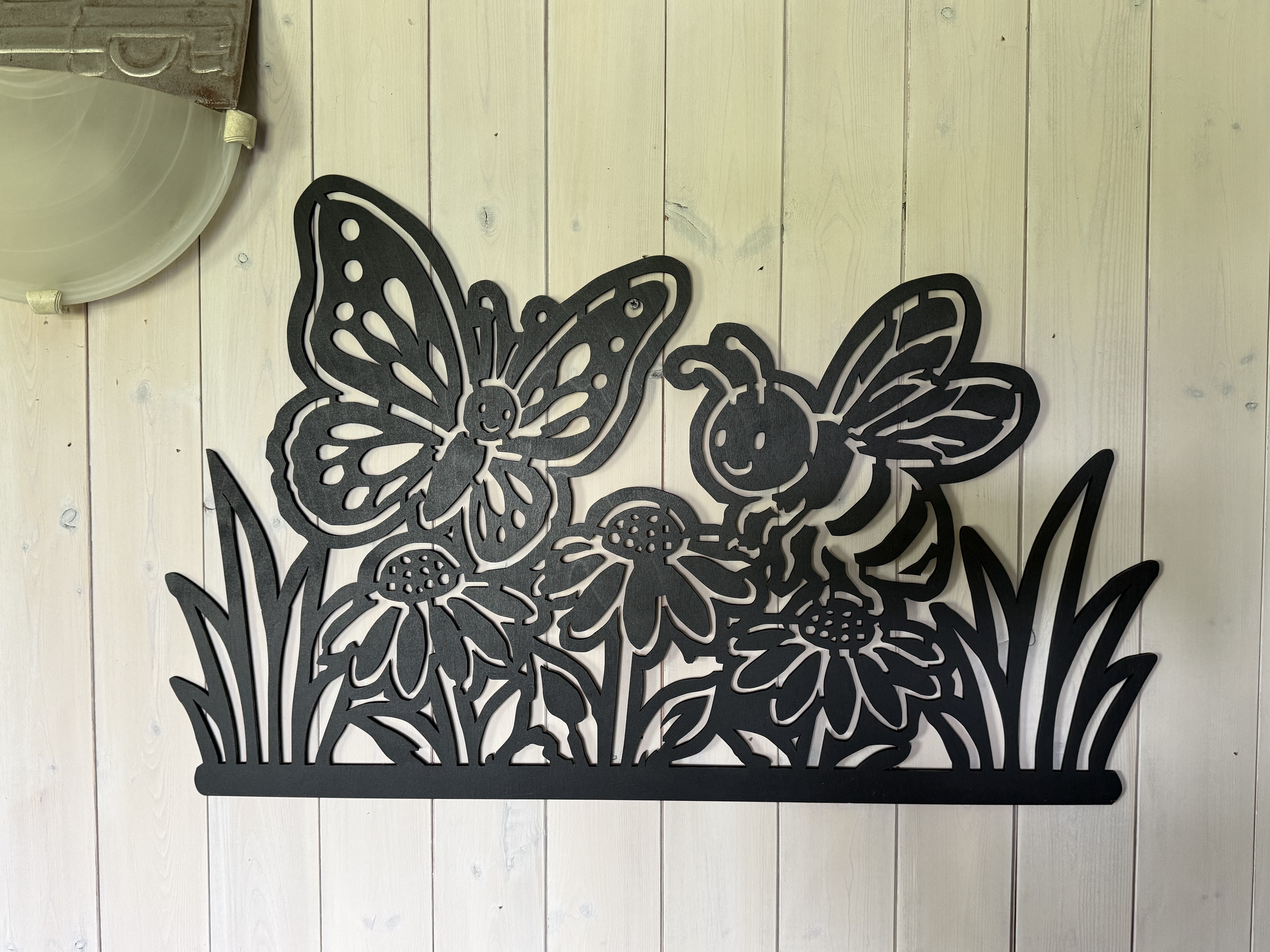 [Laser cut and engrave] Butterfly and Bee Garden Scene Wall Art Pollinators