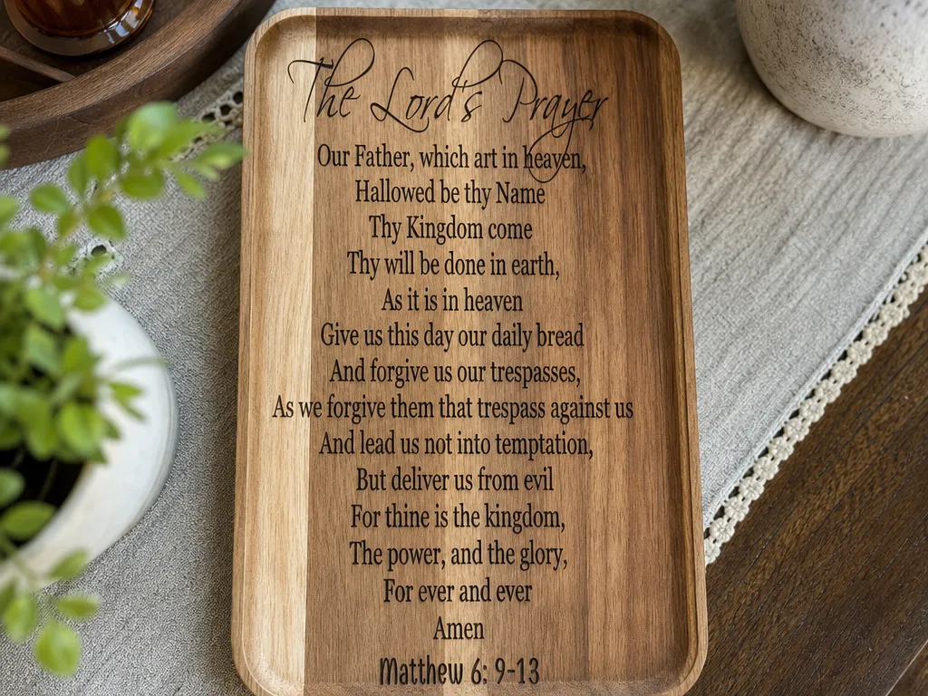 Wooden Serving Tray Featuring The Lord's Prayer Scripture