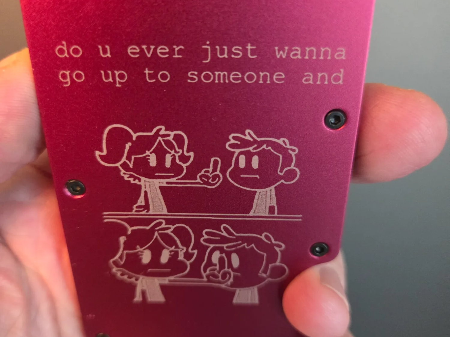 Metal wallet with funny cartoon comic illustration