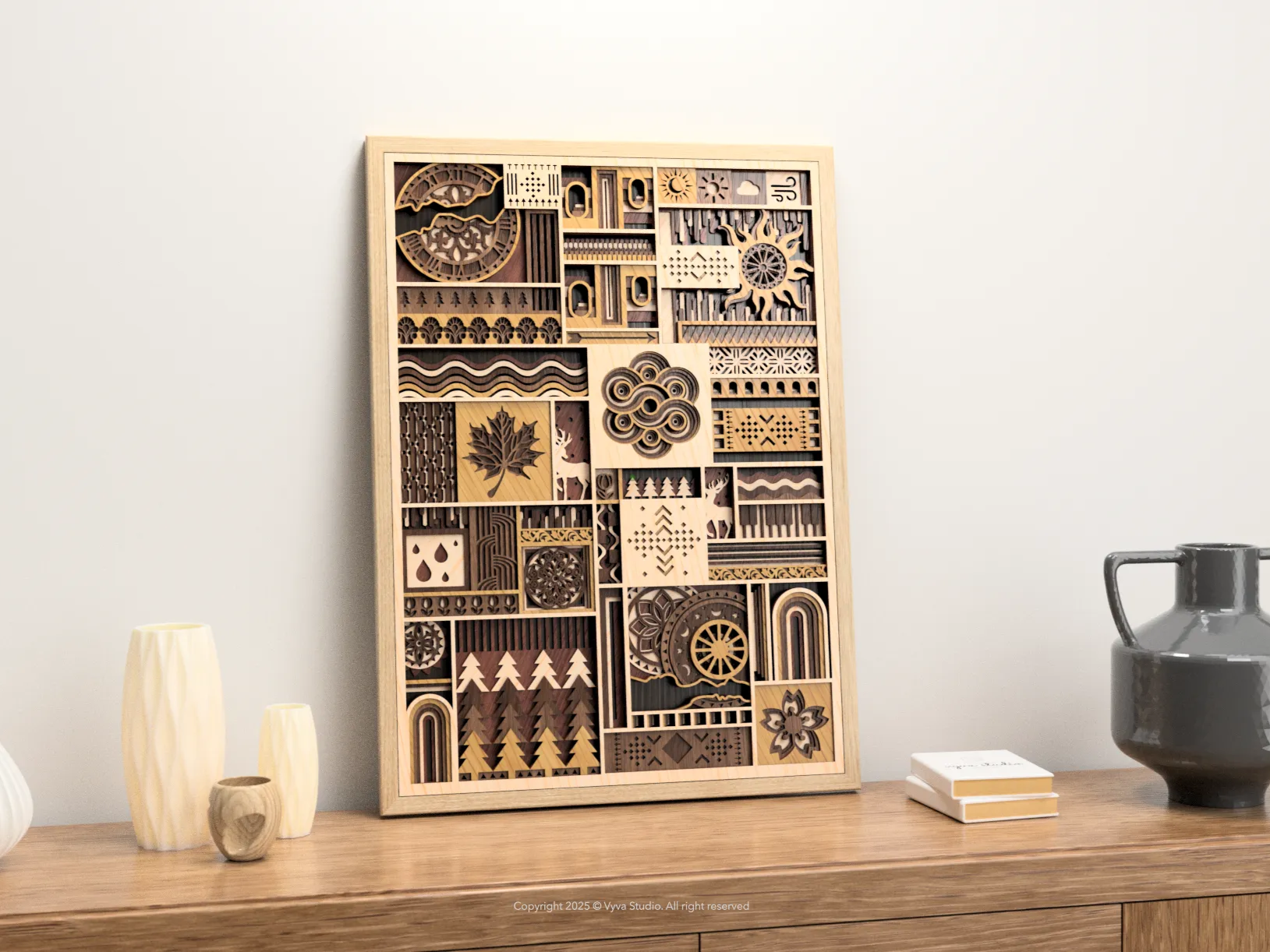 3D Wall Art SVG – Modern Geometric Nature Laser Cut File | Layered Earth-Inspired Design | Elements of Harmony