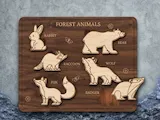 [Laser cut and engrave,Screen printing] Forest Animals Wooden Educational Puzzle Board for Toddlers