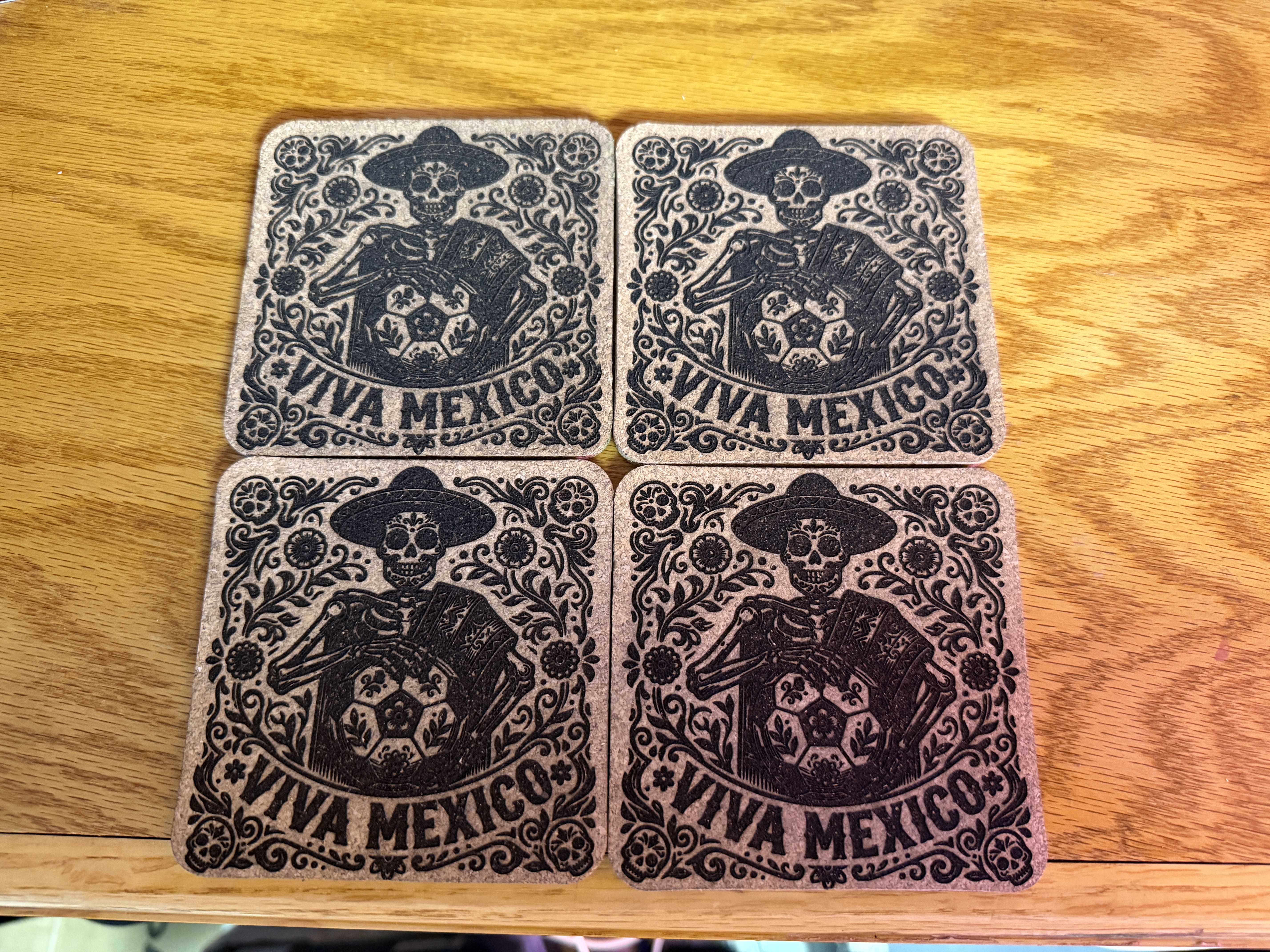 [Laser cut and engrave] Day of the Dead Skeleton with Soccer Ball Cork Coaster