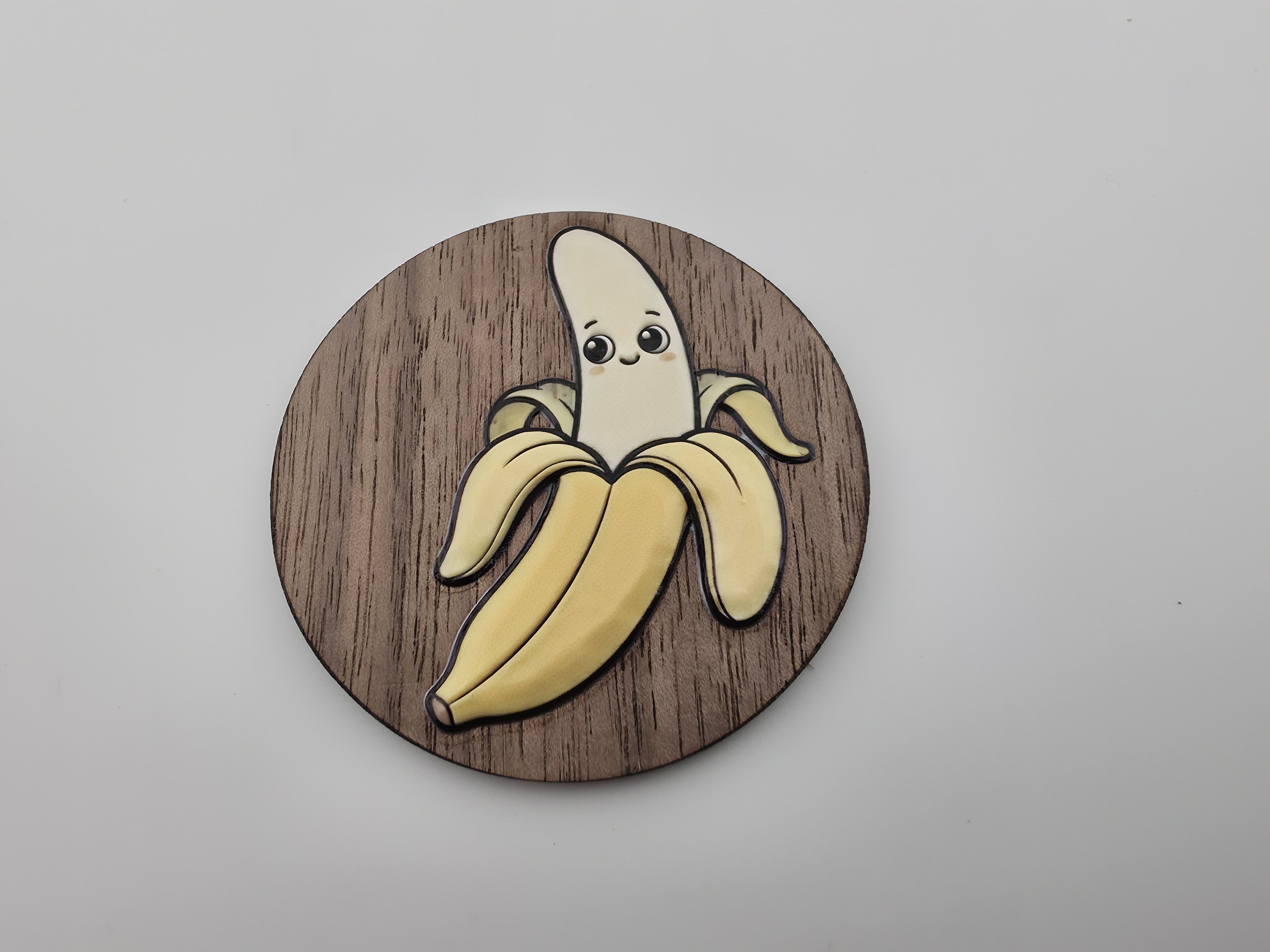 [Inkjet printing,Other] Cute Kawaii Banana Character Round Wooden Coaster