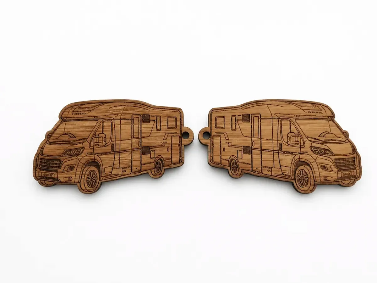 [Laser cut and engrave] Wooden Camper Van Keychain Set