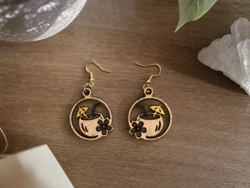 Boucles d'oreilles pendantes motif cocktail tropical