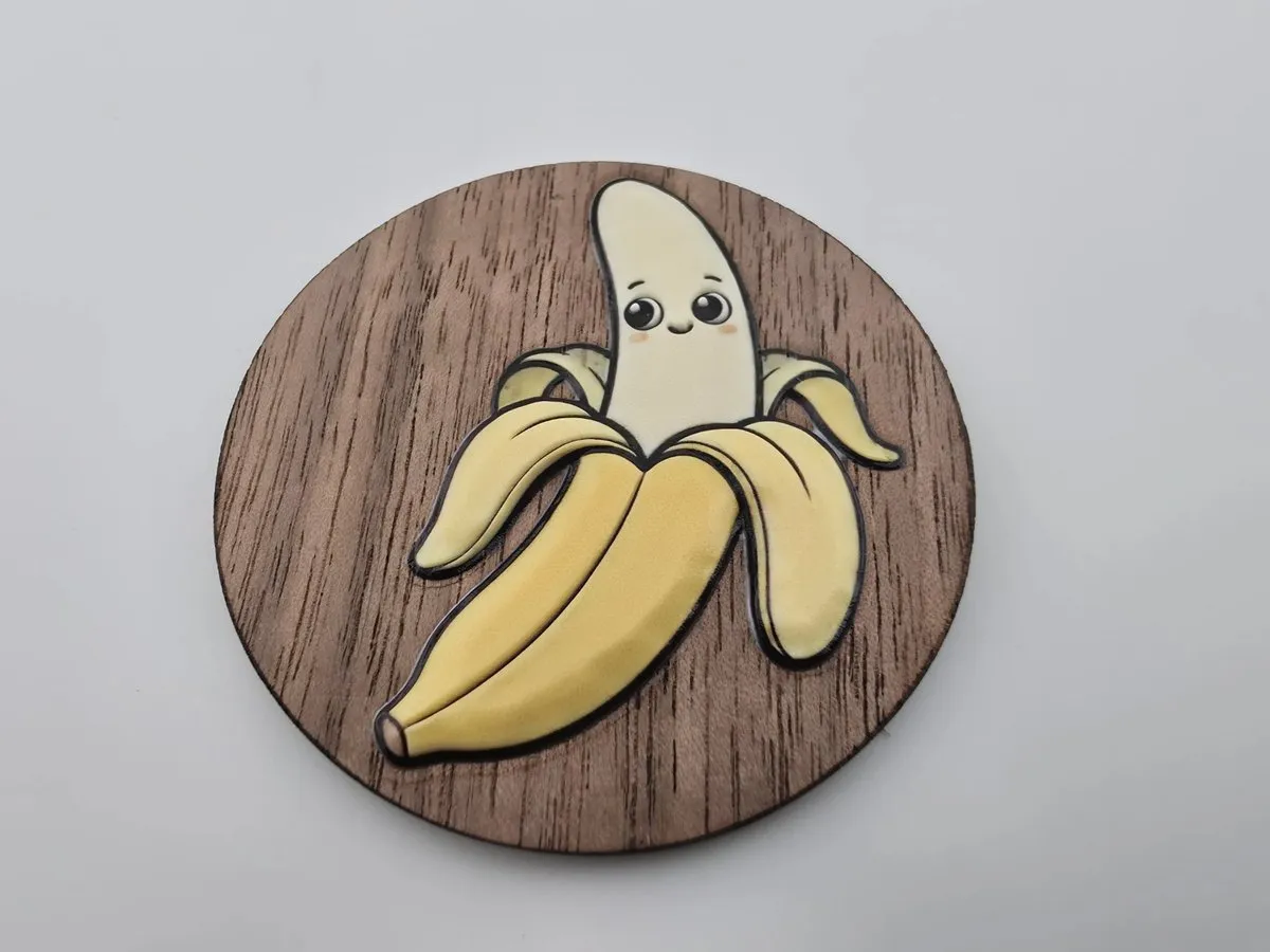 [Inkjet printing,Other] Cute Kawaii Banana Character Round Wooden Coaster