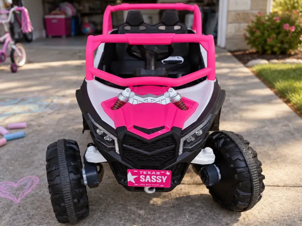 [UV printing] Pink and White Kids Ride-On Off-Road Vehicle with Sassy License Plate