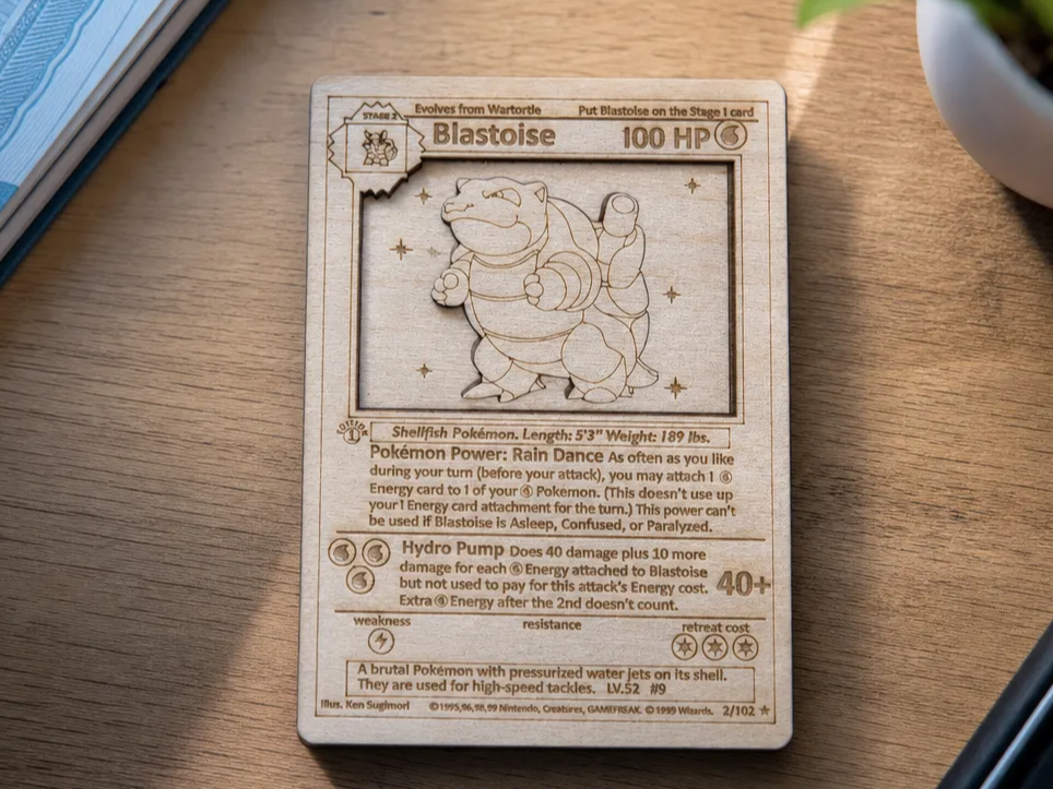 Blastoise Wooden Pokémon Card