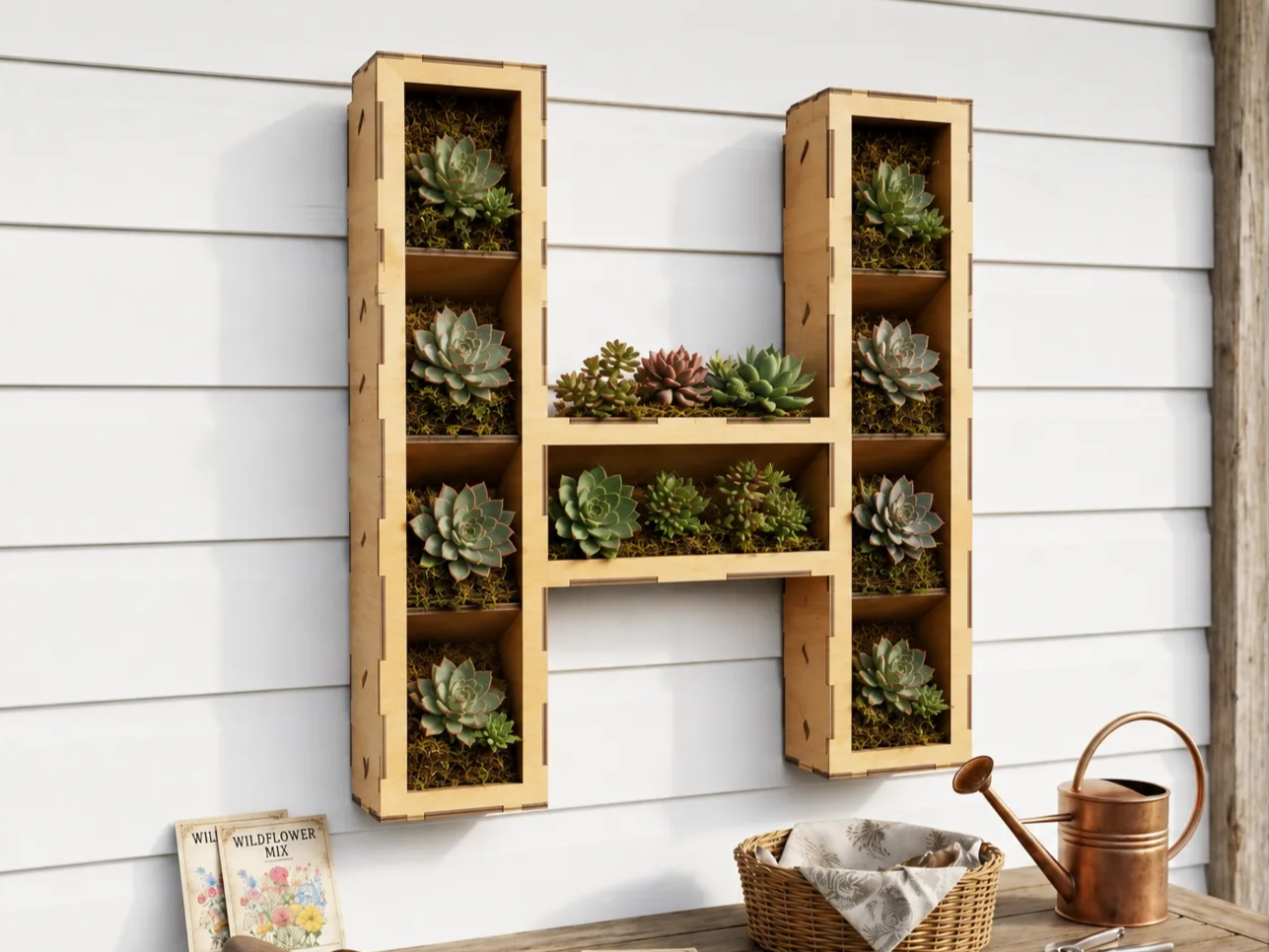Letter H Wall Shelf Laser Cut SVG DXF PDF EPS, Monogram Bookshelf Planter Organizer 24x24 inch, Finger Joint Letter Shelf Cut File Digital Download
