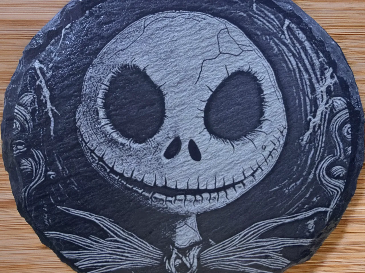[Laser cut and engrave] Jack Skellington Slate Coaster
