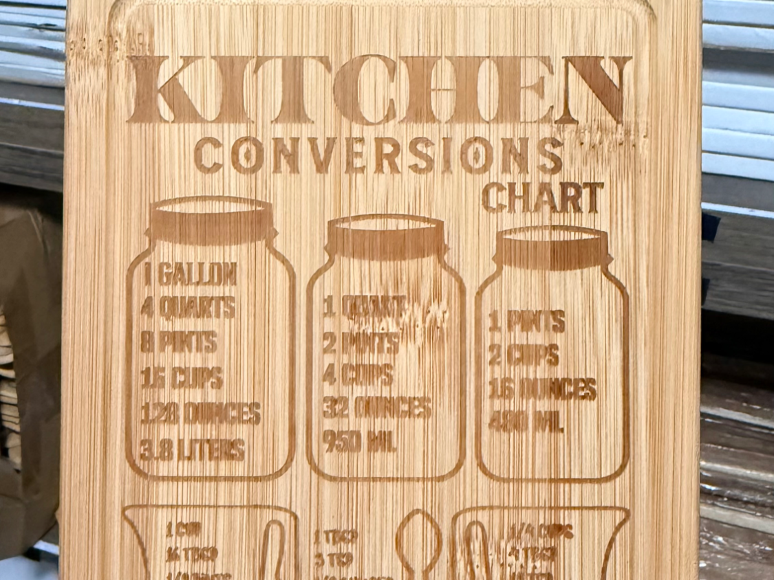Kitchen Conversions Chart Bamboo Cutting Board