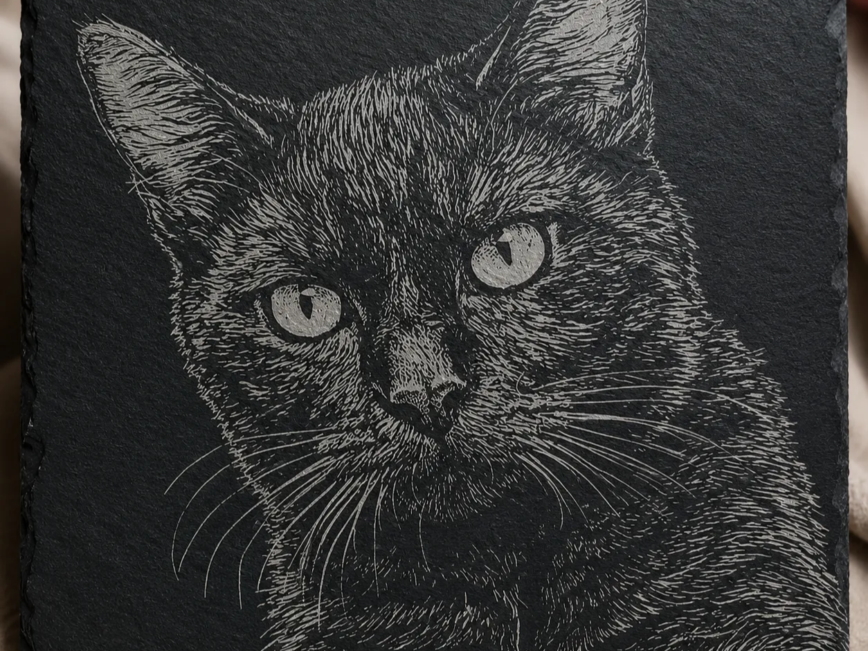 Black Cat Engraved Slate Coaster