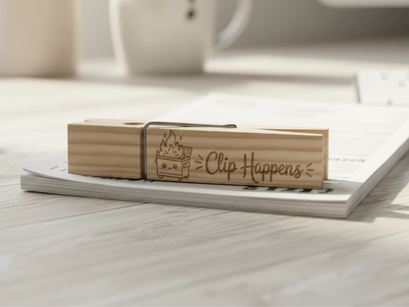 Clip Happens- Giant Clothespin Dumpster Fire Snarky Stationary Gift