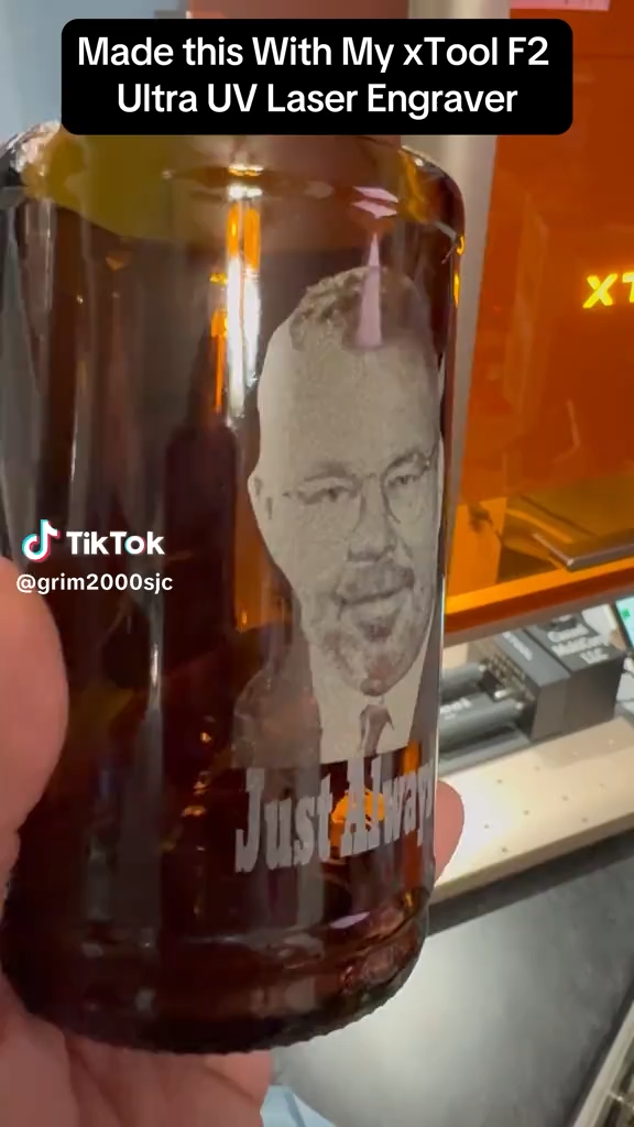 Amber glass bottle with custom portrait and text