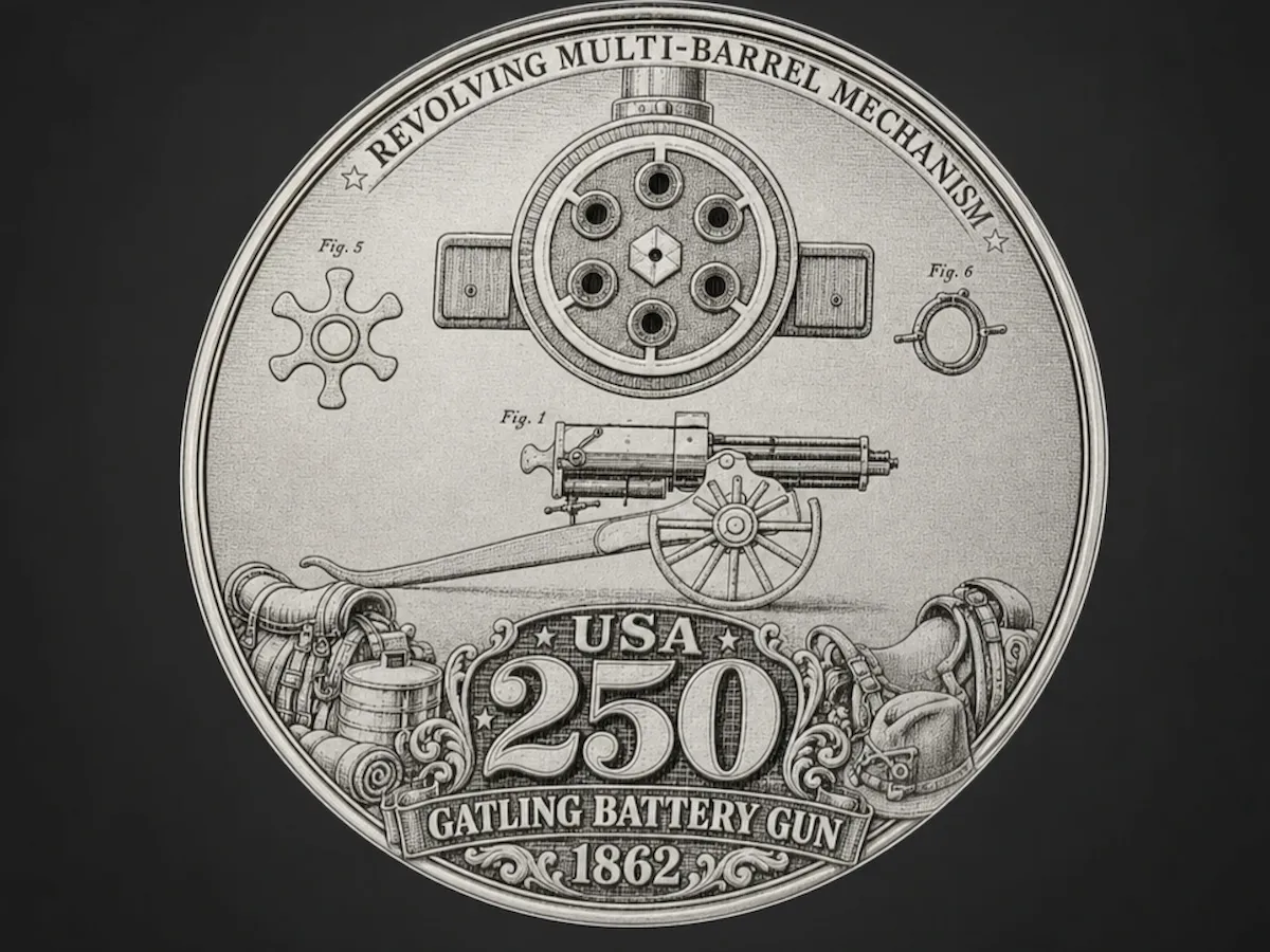 [Laser cut and engrave] USA 250 Gatling Battery Gun 1862 Commemorative Coin