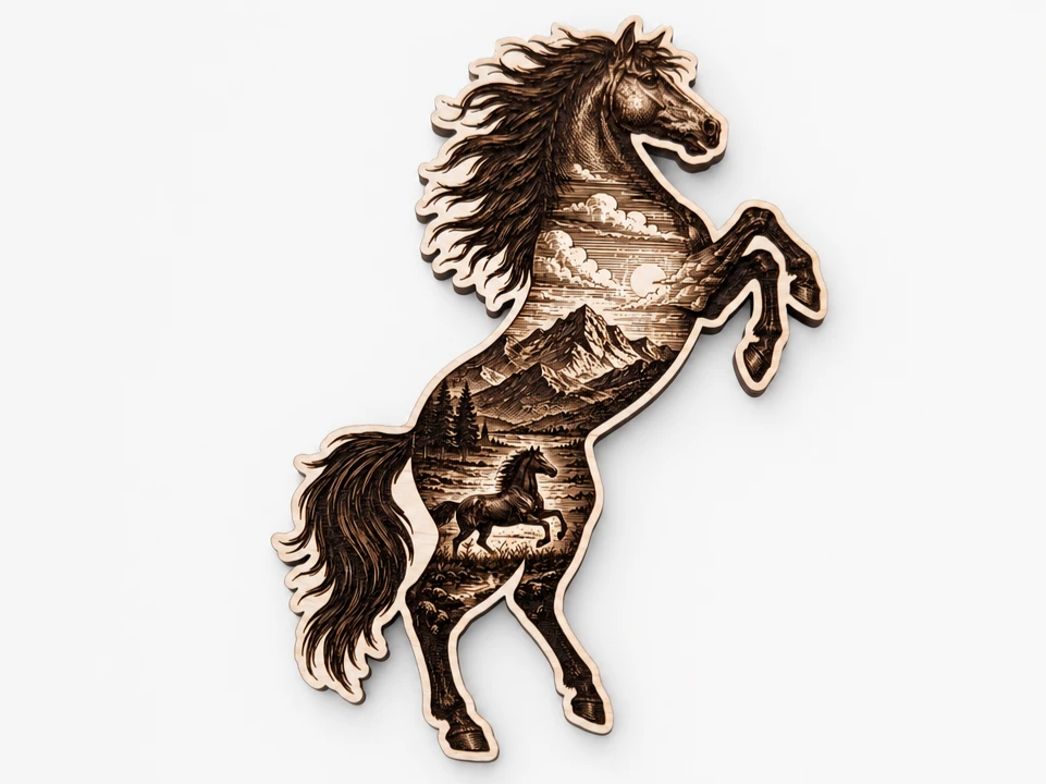 Rearing Horse Wall Art Featuring Mountain Landscape Silhouette