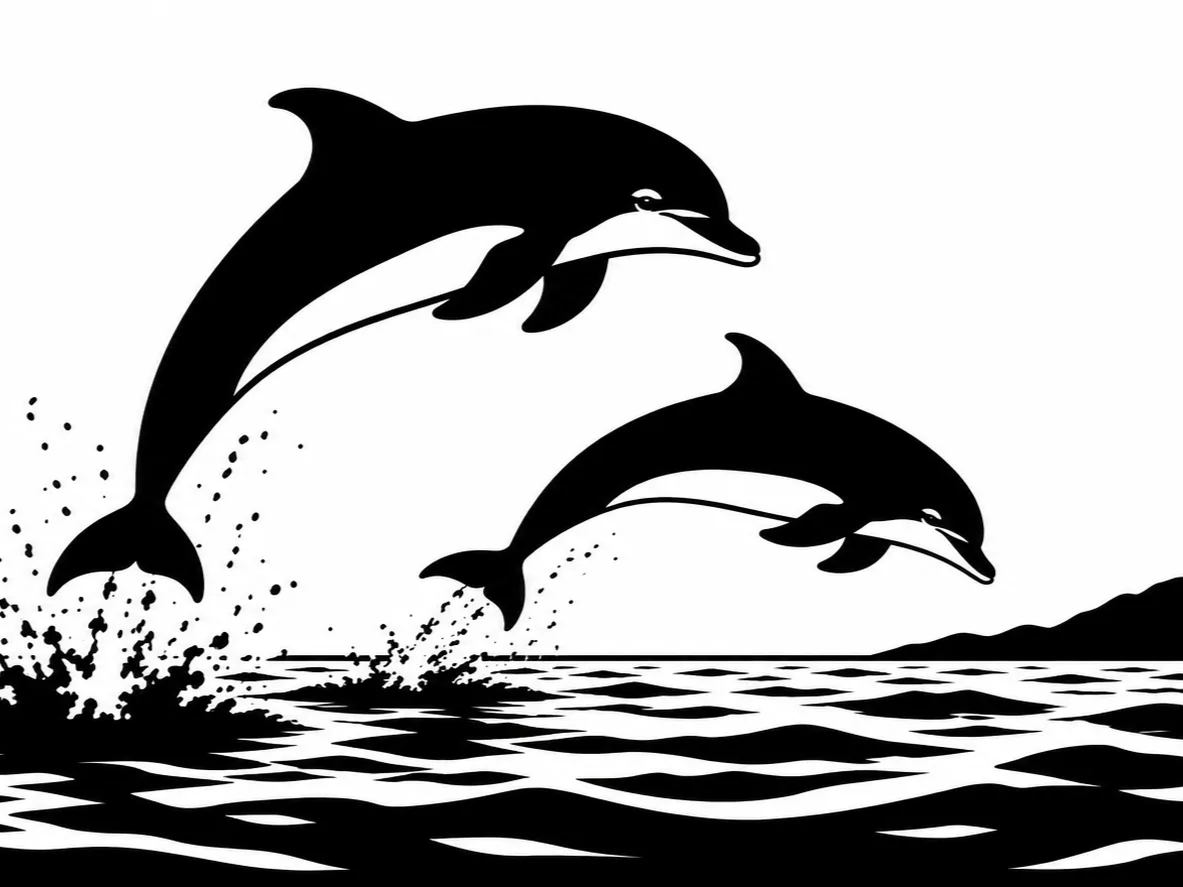 Dolphins Ocean Scene | 2-Tone Laser Engraving Wrap for 20oz Tumblers | Black & White SVG Style