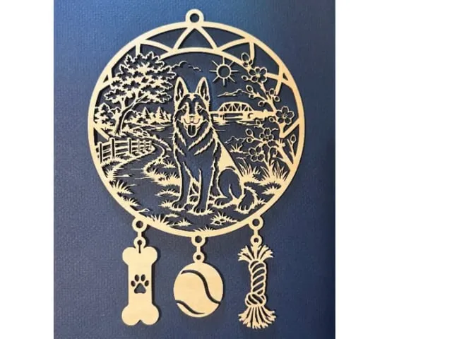 German Shepherd Dog Wall Hanging Dream Catcher with Scenic Landscape and Pet Charms