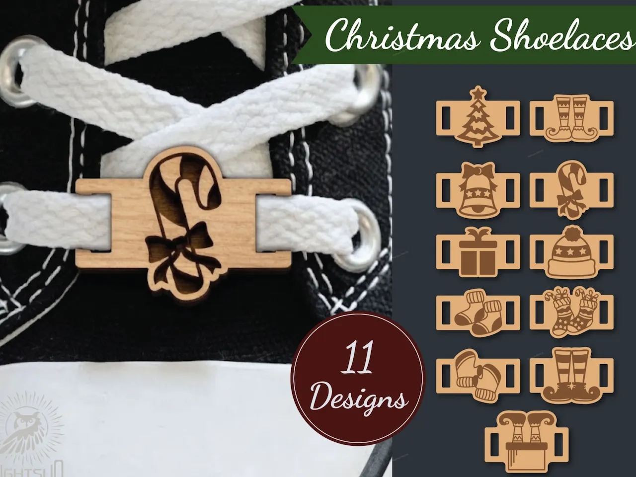 [Laser cut and engrave] Christmas Themed Wooden Shoelace Charms and Accessories