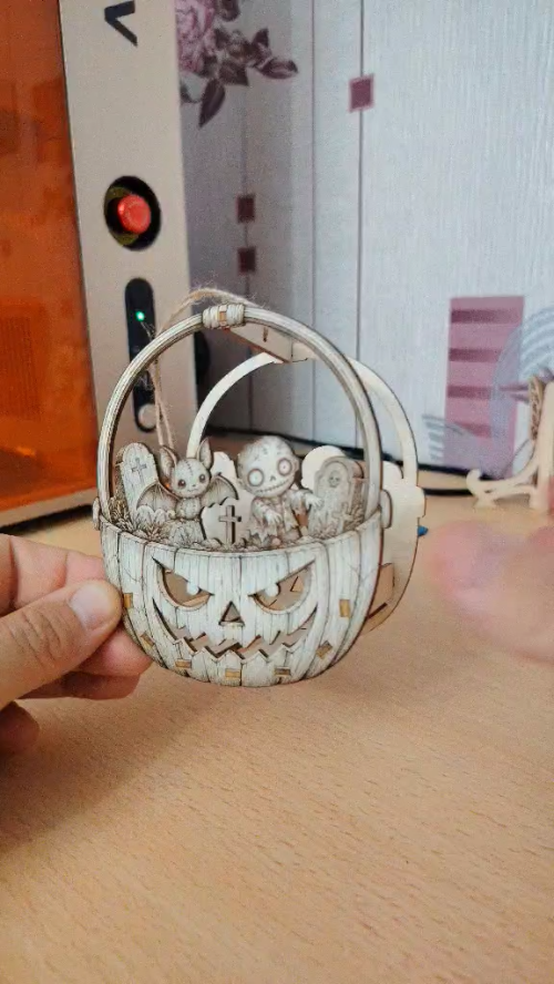 [Laser cut and engrave] Halloween Cauldron Lantern Basket SVG | Laser Cut File | 3mm Plywood | Glow Candle Holder | Halloween Decor