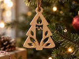 [Laser cut and engrave] Christmas tree ornament with candle and leaf cutout design