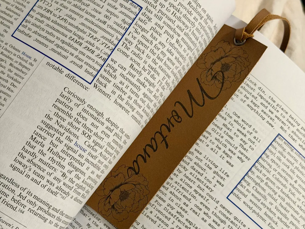 Custom Leather Bookmark w/ Peonies