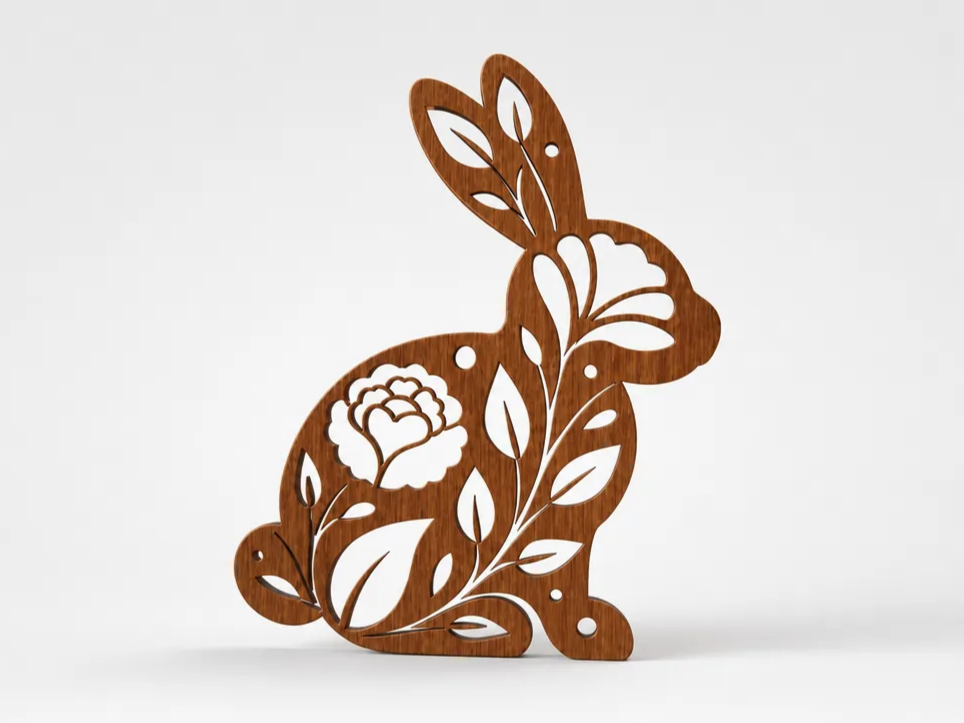 Floral Easter Bunny Silhouette Wall Hanging - Laser Cut Design