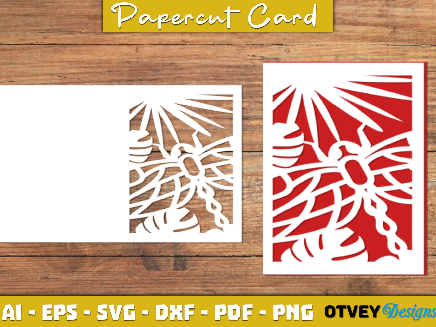 Dragonfly and Tropical Leaf Pattern Greeting Card