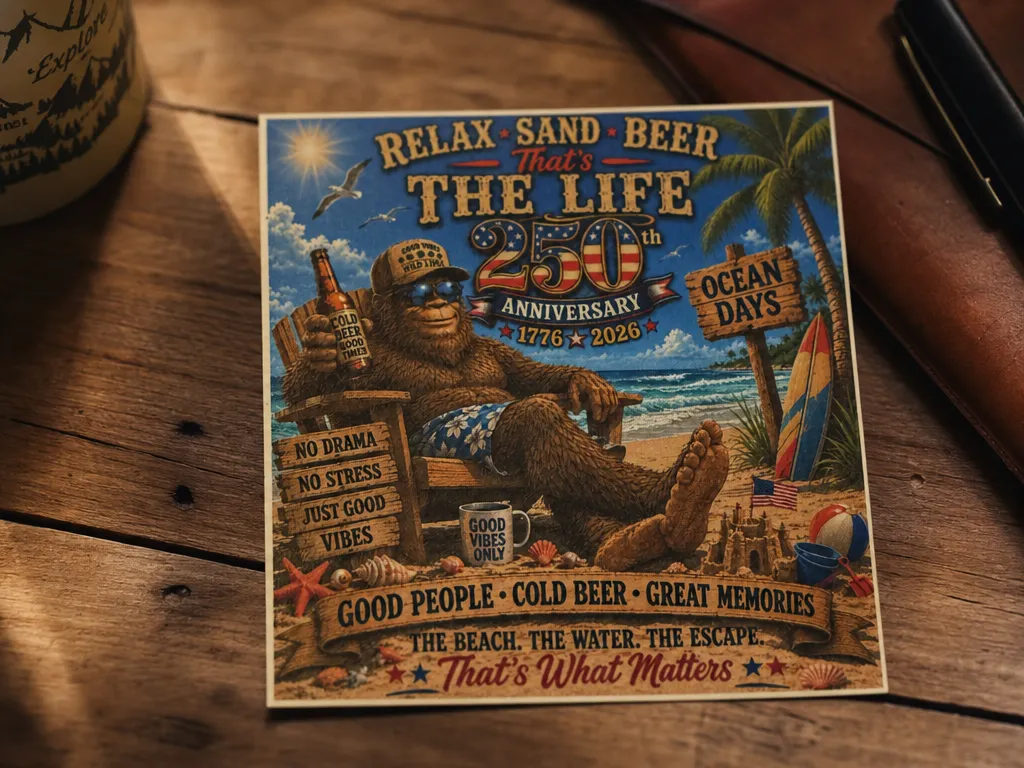 M2 Ultra Sticker Print and Cut Bigfoot Beach Vacation 250th Anniversary Commemorative Sticker
